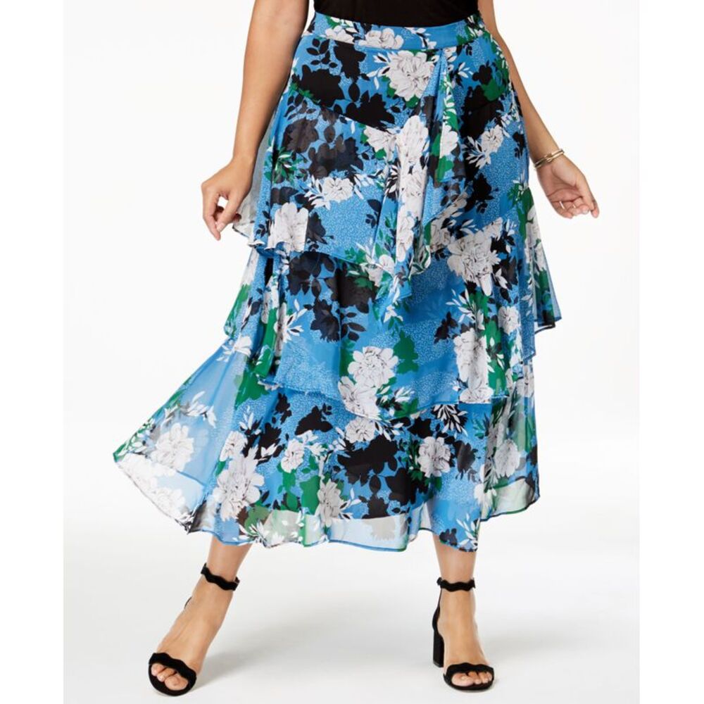 INC International Concepts Plus Size Printed Tiered Skirt